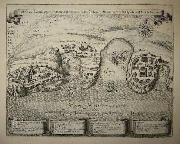 Bodenehr Gabriel (1664-1758) Abriss der Dreijen gegeneinander Correspondierenden Vestungen Monaco, Capo di Sant Sipito, und Niza di Provenza 1715 ca. Augsburg 